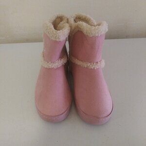 Girls Pink Faux Suede Fur-Lined Winter Boots Size: 2